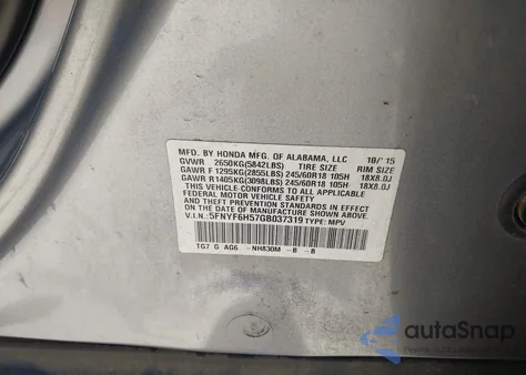 2016 Honda Pilot Ex-L из США, поврежденный, VIN 5FNYF6H57GB037319